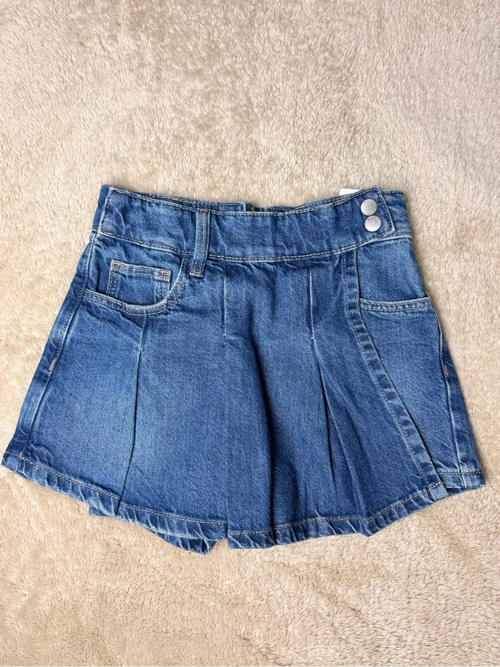 Zara Girls Denim Skort Pleated Wrap Front Shorts Blue Jean‎ Size 8-9 131cm